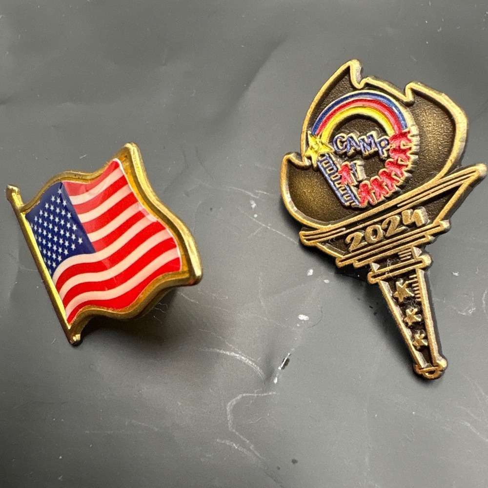 Lapel Pin Set OS Multicolor Americana Camp 2024 Torch USA Flag Enamel